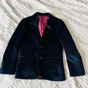 Isaac Mizrahi Boys' Slim Fit Velvet Blazer, Navy, 8